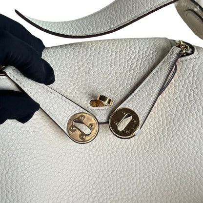 Used HERMES Clemence Mini Lindy Handbag Craie Gold