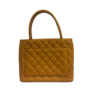 Used CHANEL Quilted Caviar Leather Medallion Tote Tote Bag Yellow