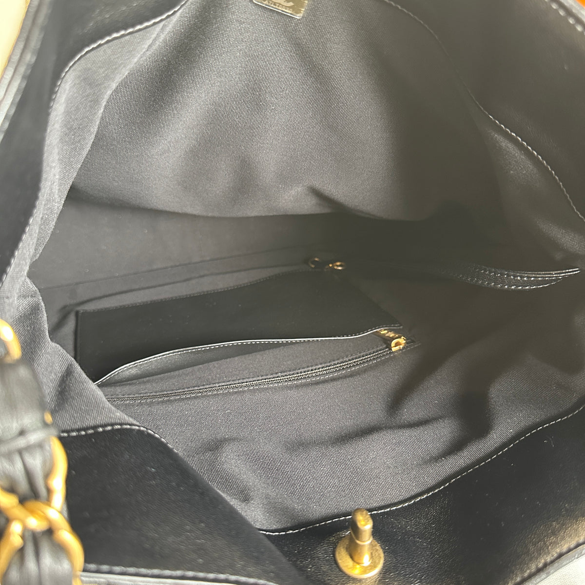 Used CHANEL Quilted Calfskin Hobo Bag Hobo Bag Black Gold