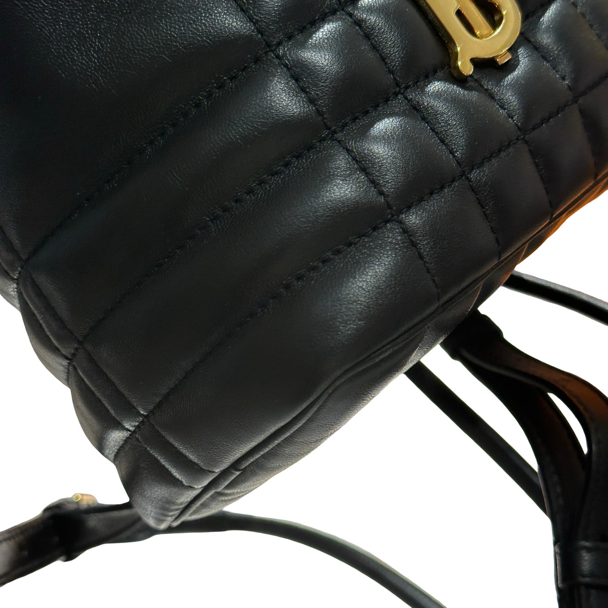 Used BURBERRY Quilted Leather Lola Bucket Bag Black Gold