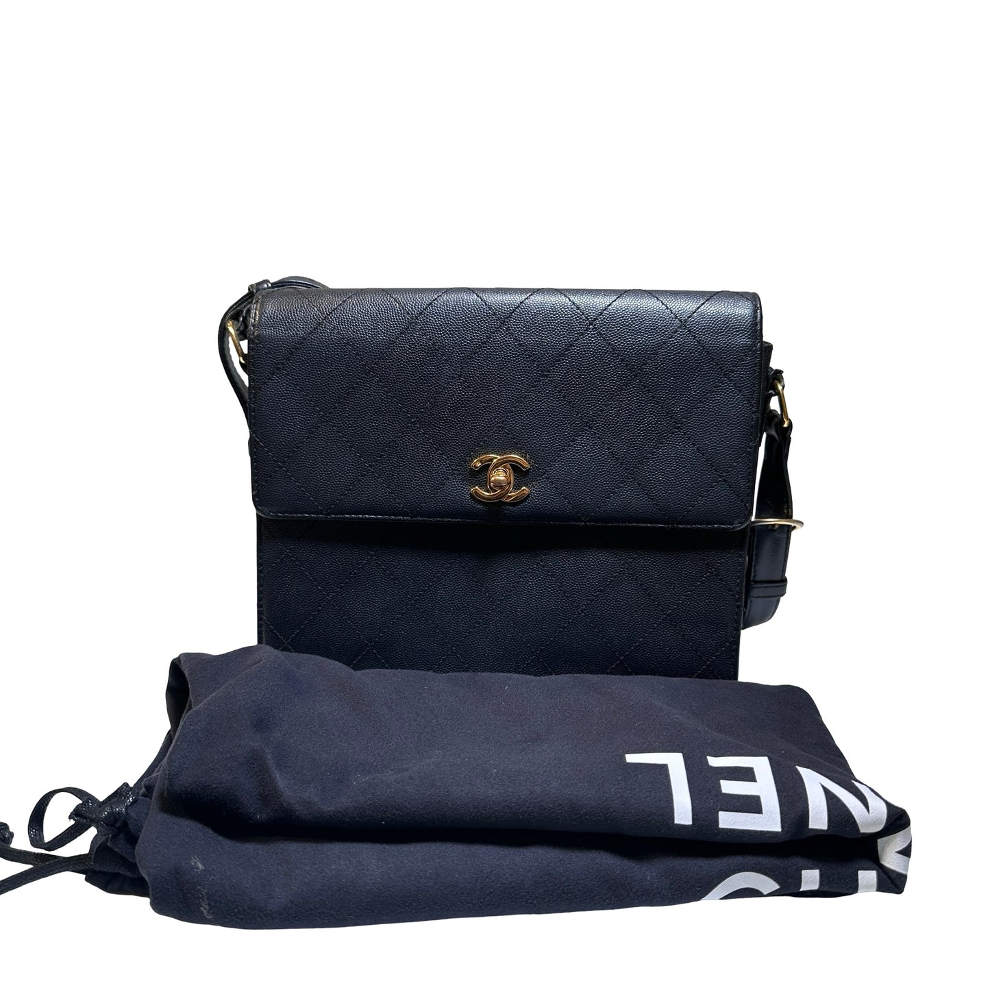 Used CHANEL Caviar Quilted Quilted Shoulder Bag Black Gold