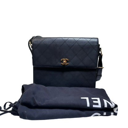 Used CHANEL Caviar Quilted Quilted Shoulder Bag Black Gold