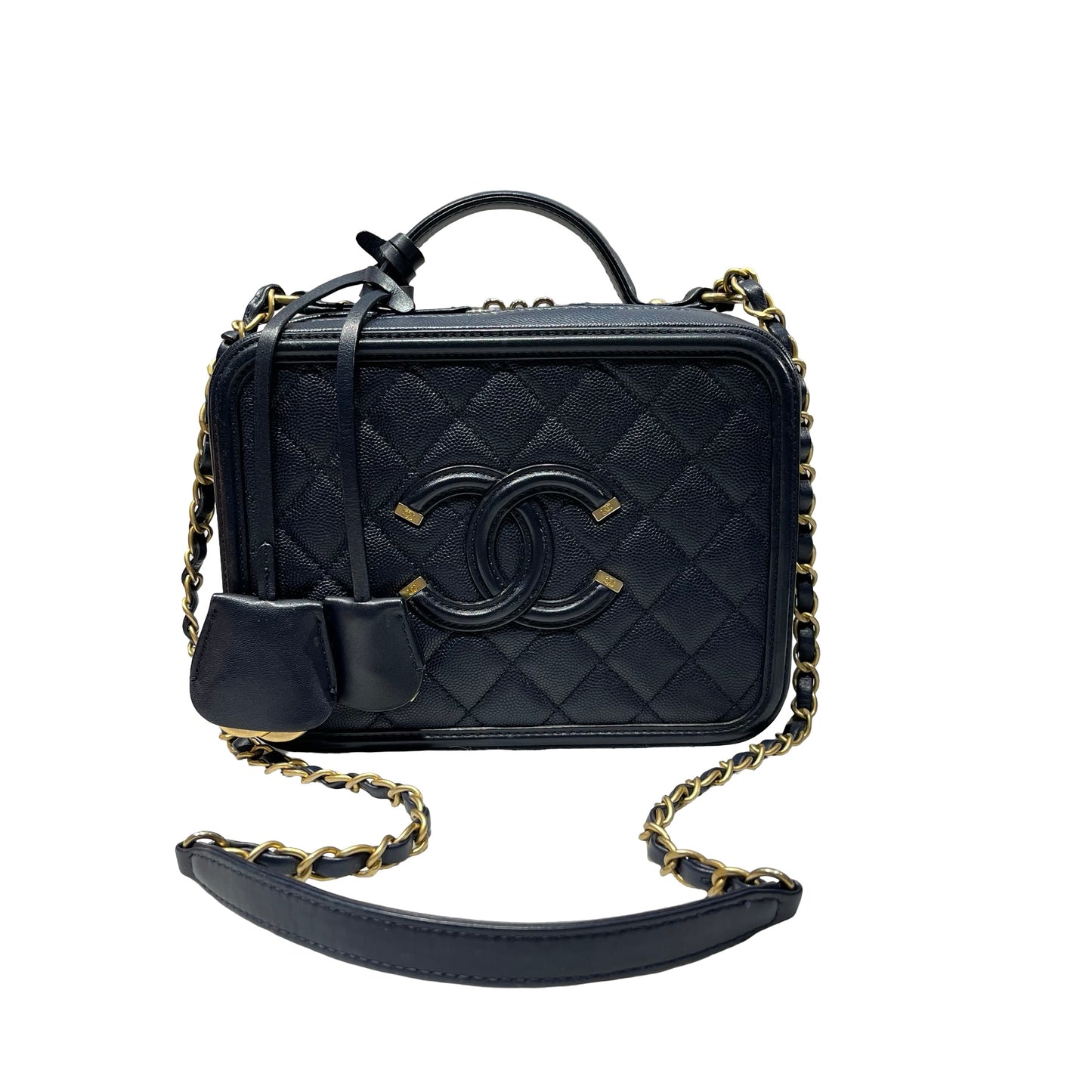 Used CHANEL Calfskin Leather Chanel Vanity Case Vanity Case Navy GHW