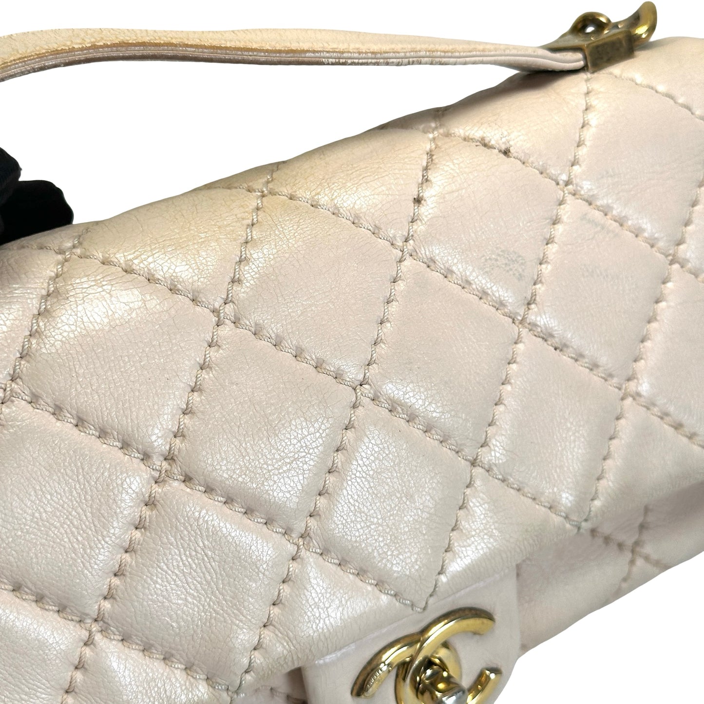 Used CHANEL Quilted Leather Kelly Flap Handbag Beige Gold Tone Hardware