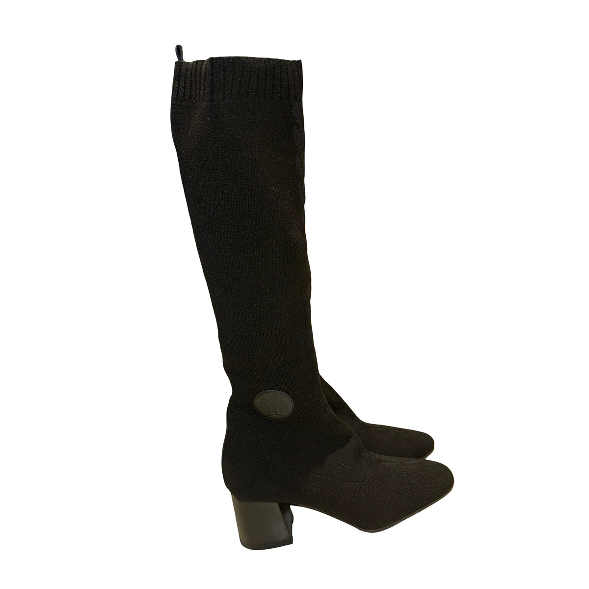 Used HERMES Knit Ex-Libris Volver 60 Boots Black