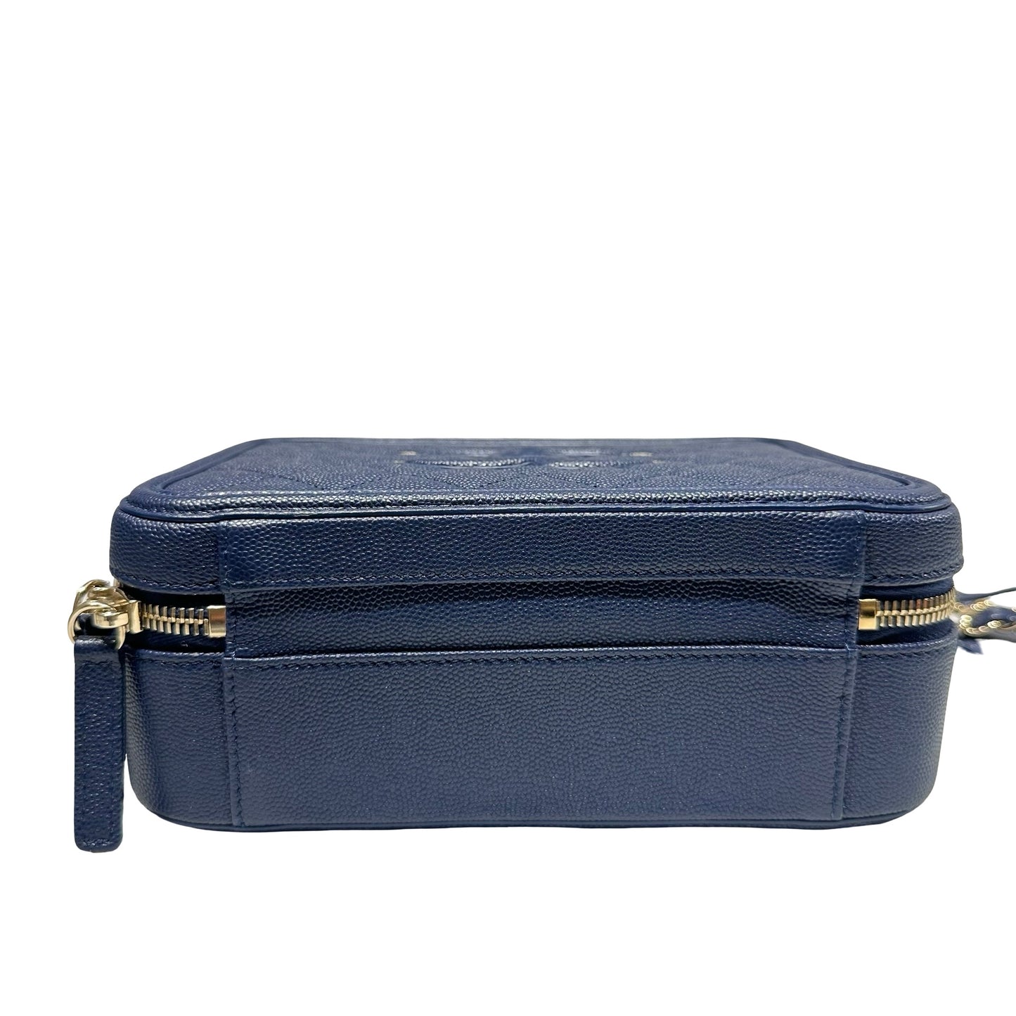 Unused CHANEL Calfskin Leather Vanity Case Navy Blue