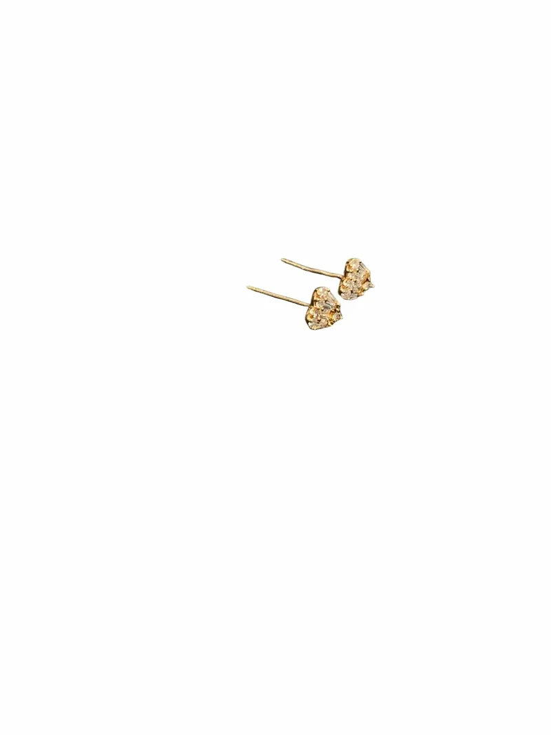 Silver S925 Heart-shaped Earpins Mounted with Diamonds Earrings & Earpins [100098]