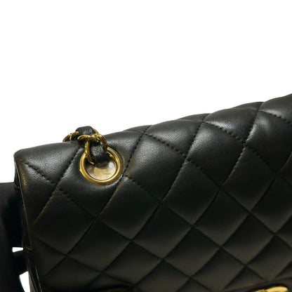 Used CHANEL Quilted Lambskin Classic Flap Chain Shoulder Bag Black Gold