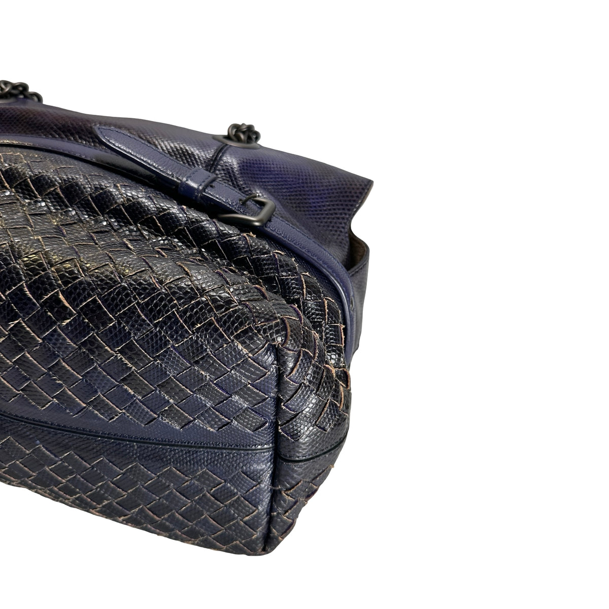 Used BOTTEGA VENETA Intrecciato Lizard Olimpia Shoulder Bag Navy Black
