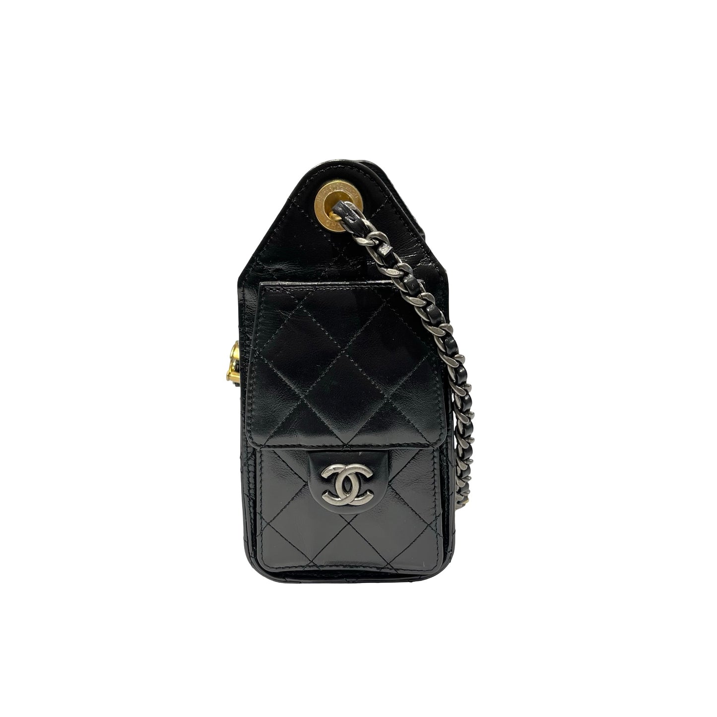 Used CHANEL Calfskin Leather Mini 25 Shoulder Bag Black GHW