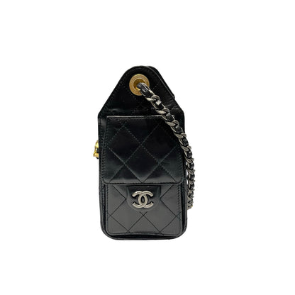 Used CHANEL Calfskin Leather Mini 25 Shoulder Bag Black GHW
