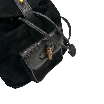 Used GUCCI Suede Leather Bamboo Bamboo Suede Backpack Backpack Black
