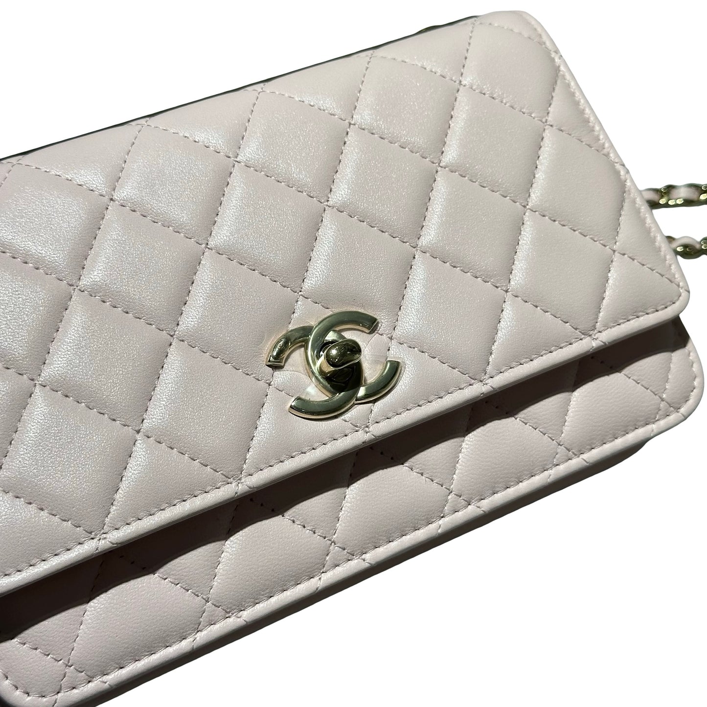 Used CHANEL Lambskin Leather WOC Cross Body Bag Pink GHW