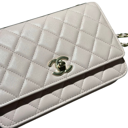 Used CHANEL Lambskin Leather WOC Cross Body Bag Pink GHW