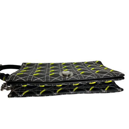 Used DIOR Cannage Leather Diorama Chain Shoulder Bag Black Yellow White PHW