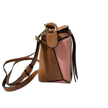 Used Loewe Calfskin Leather Puzzle Mini Cross Body Bag Brown Pink GHW