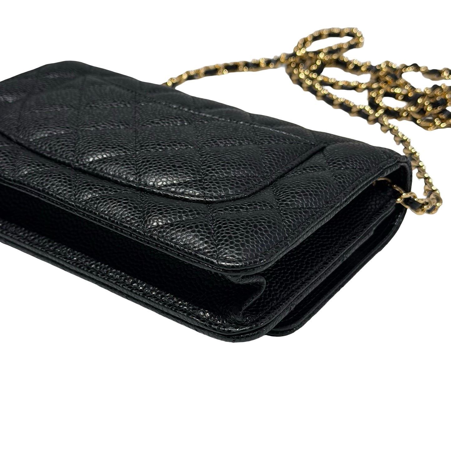 Unused Chanel Calfskin Leather WOC Chain Shoulder Bag Black GHW