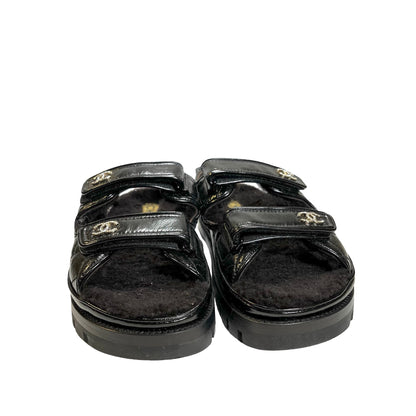 Used Chanel Calfskin Leather Shoes Black PHW