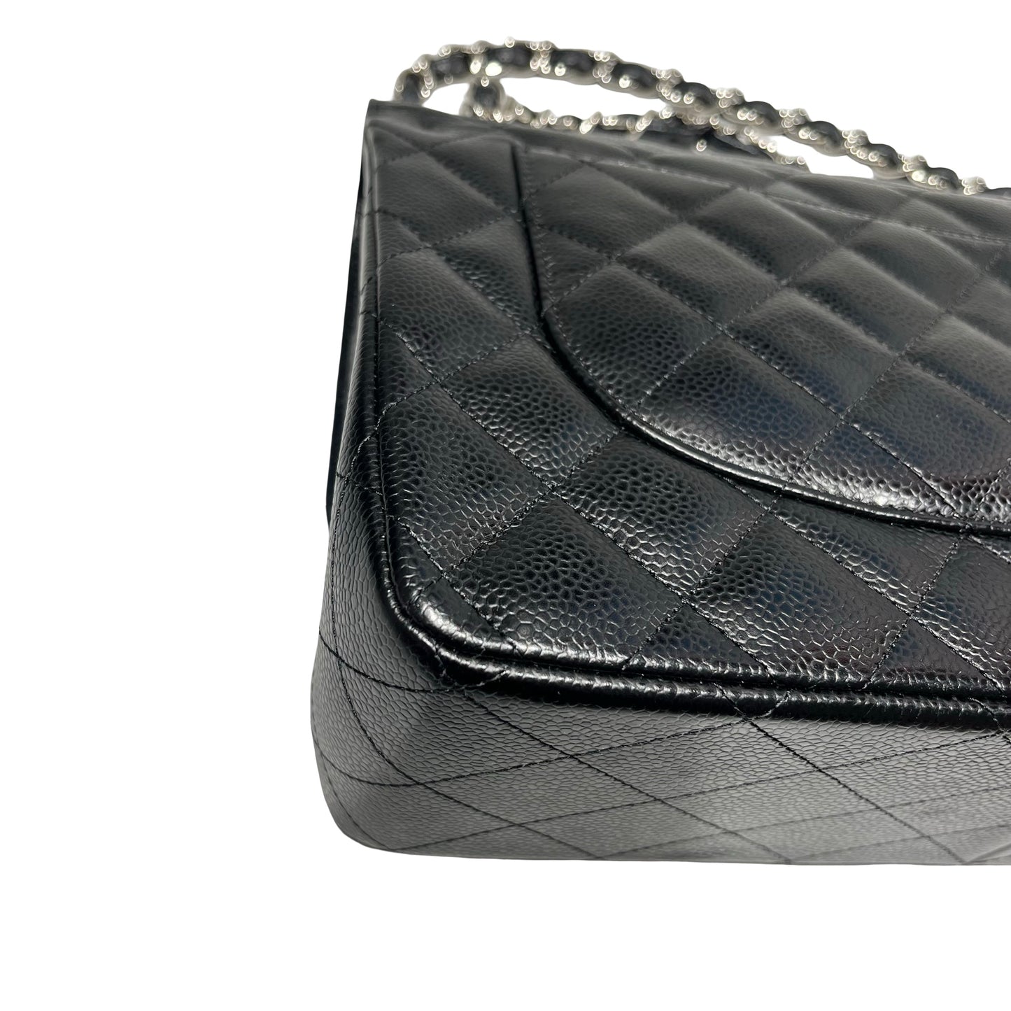 Used Chanel Caviar Leather Jumbo Shoulder Bag Black PHW