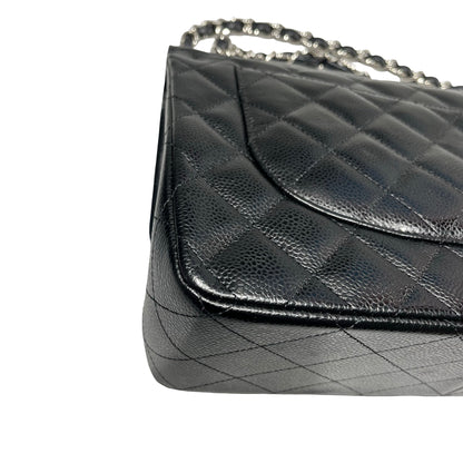 Used Chanel Caviar Leather Jumbo Shoulder Bag Black PHW