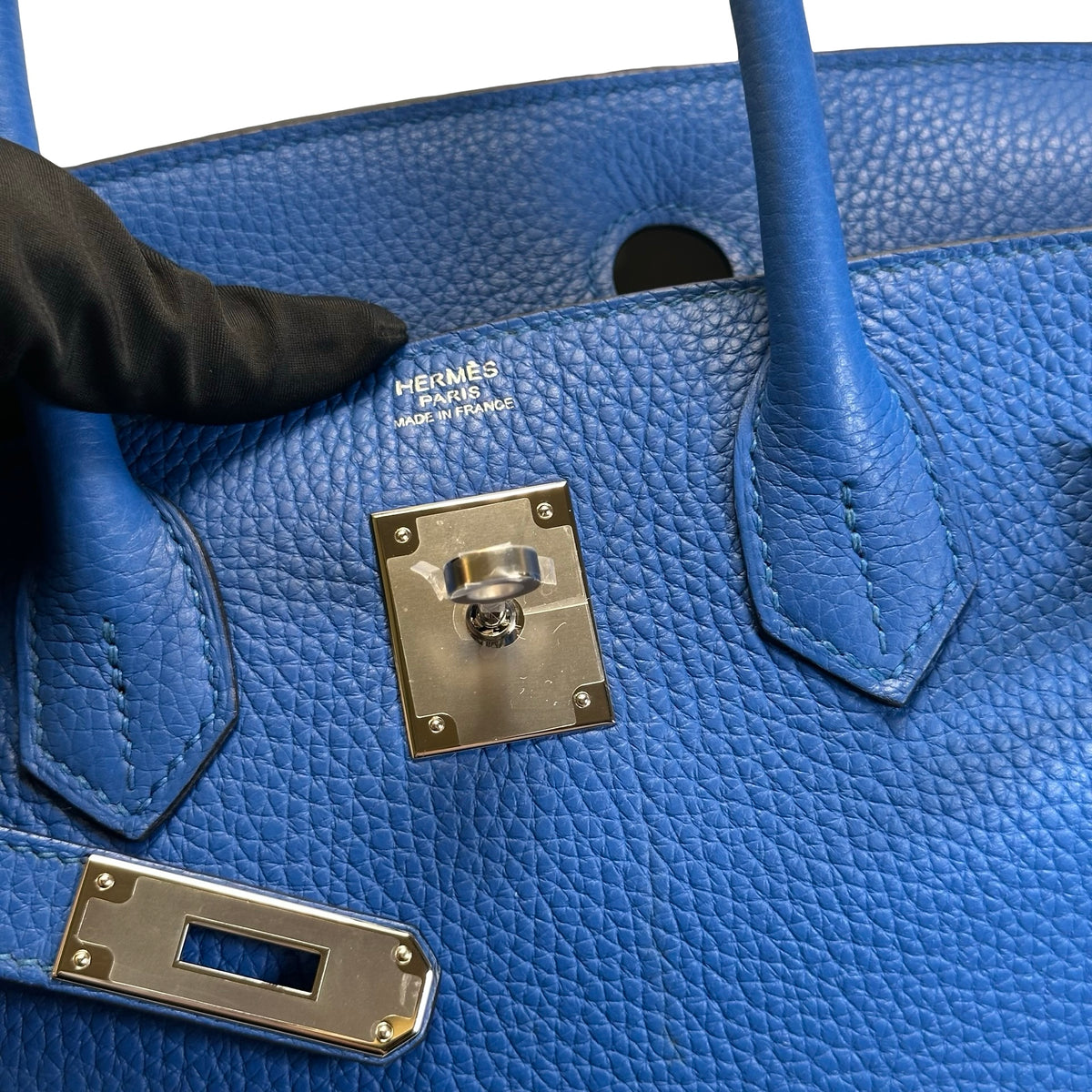 Used HERMES Togo Birkin 30 Handbag Blue PHW