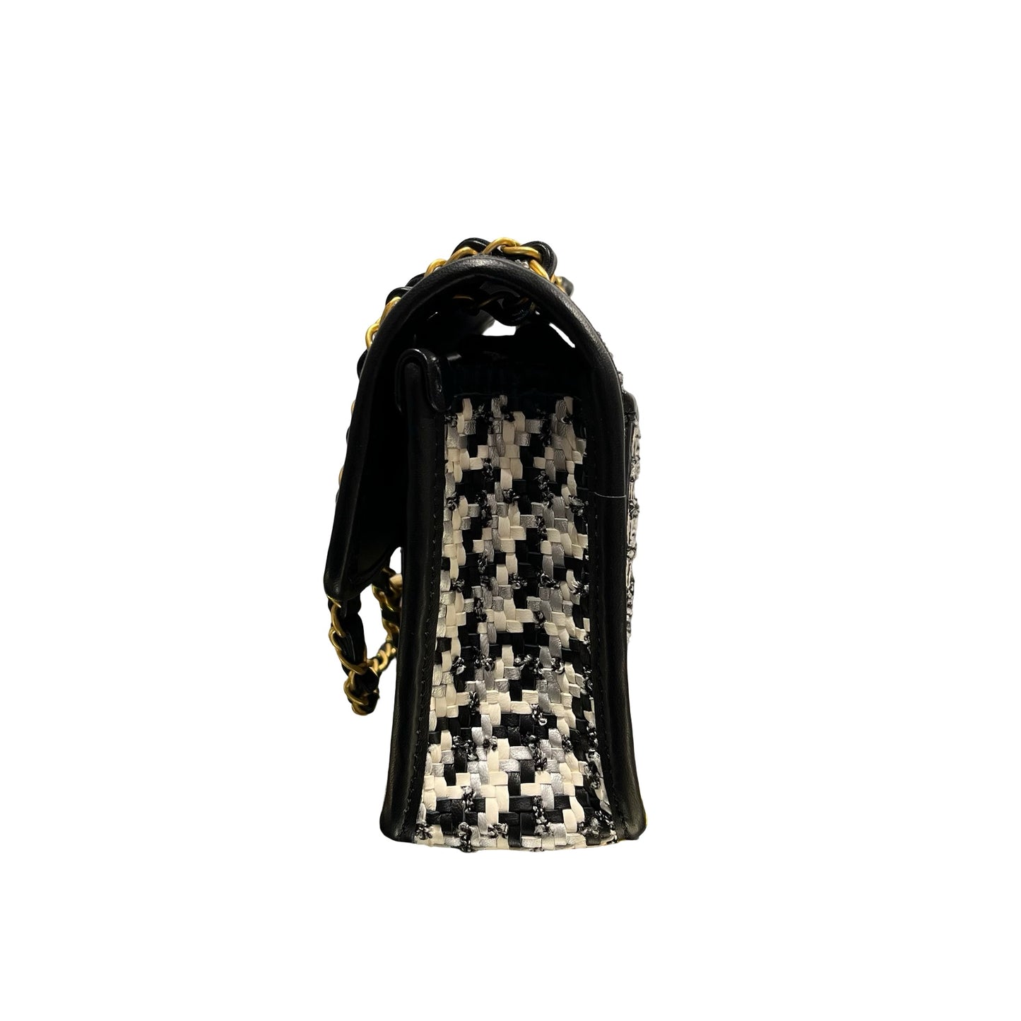 Used CHANEL 23c woven flap 25 Cross Body Bag Black White GHW
