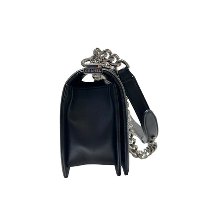 Used Chanel Boy 25cm Chain Shoulder Bag Black PHW