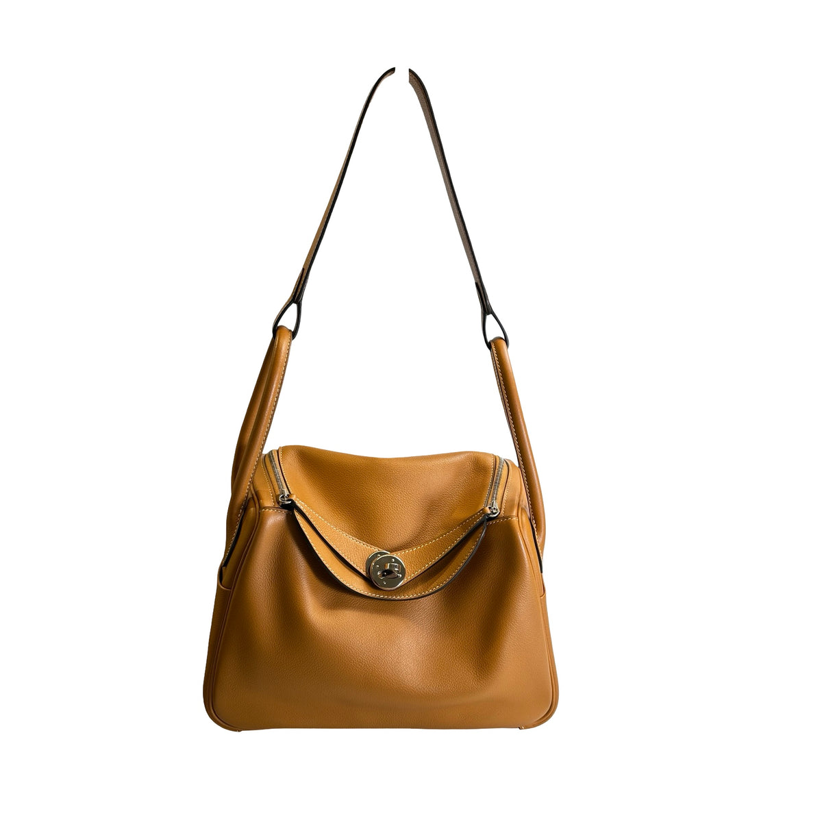 Used HERMES Leather Lindy 26 Shoulder Bag Brown PHW
