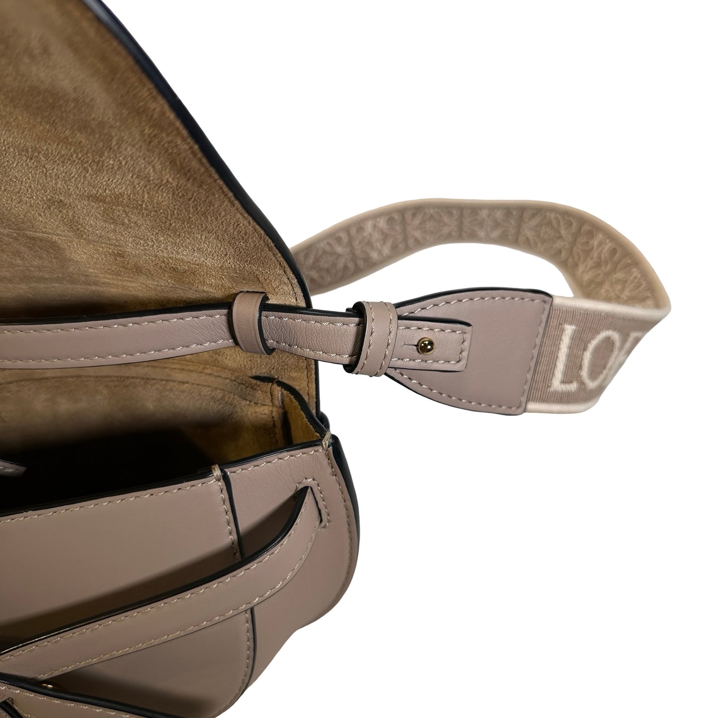 Used LOEWE Calfskin Gate Dual Crossbody Bag Taupe