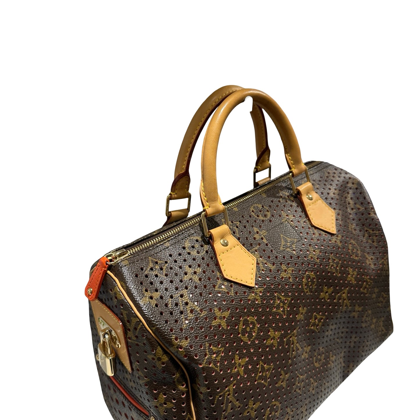 Used LOUIS VUITTON Monogram Perforated Speedy 30 Handbag Brown Fuchsia