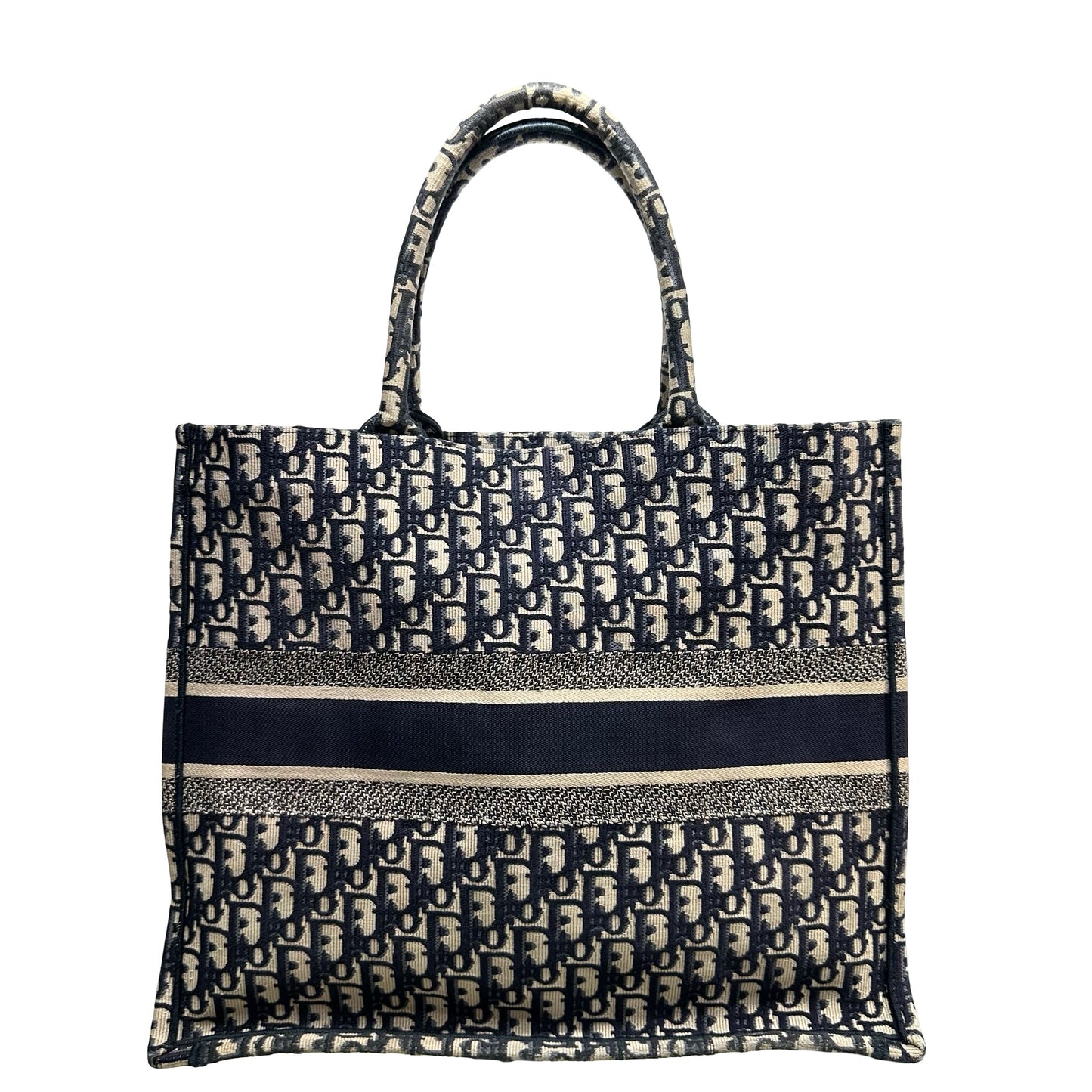 Used CHRISTIAN DIOR Oblique Embroidery Book Tote Tote Bag Blue Beige