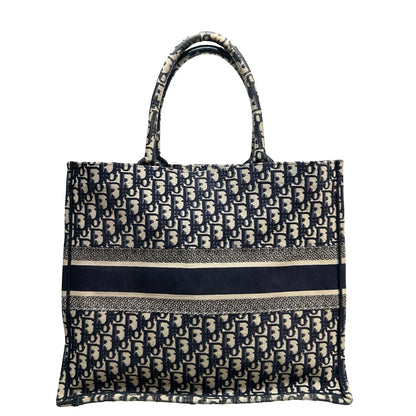 Used CHRISTIAN DIOR Oblique Embroidery Book Tote Tote Bag Blue Beige