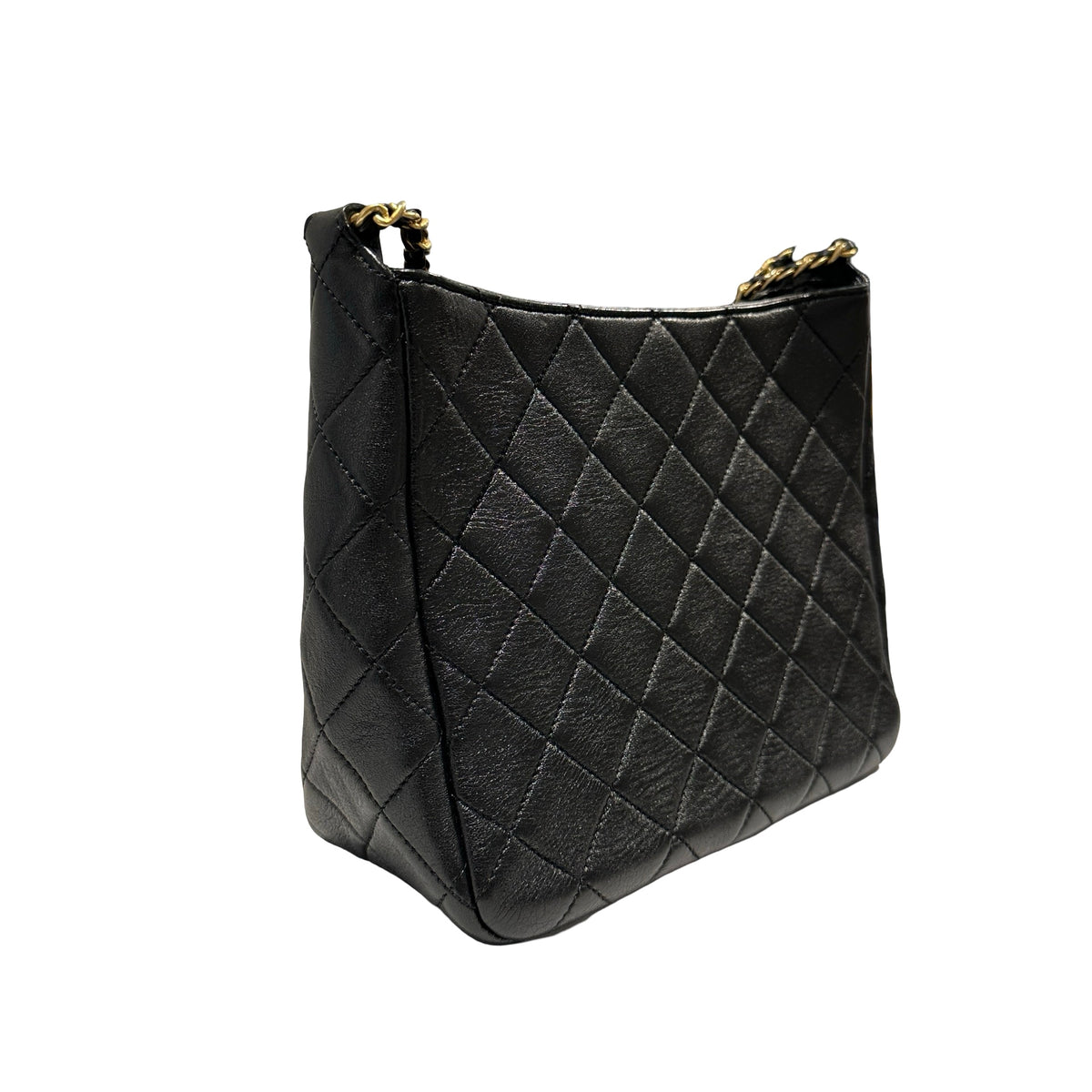 Used CHANEL Lambskin 22PHobo Bag Shoulder Bag Black Gold