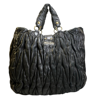 Used MIU MIU Matelasse Leather Handbag Black GHW
