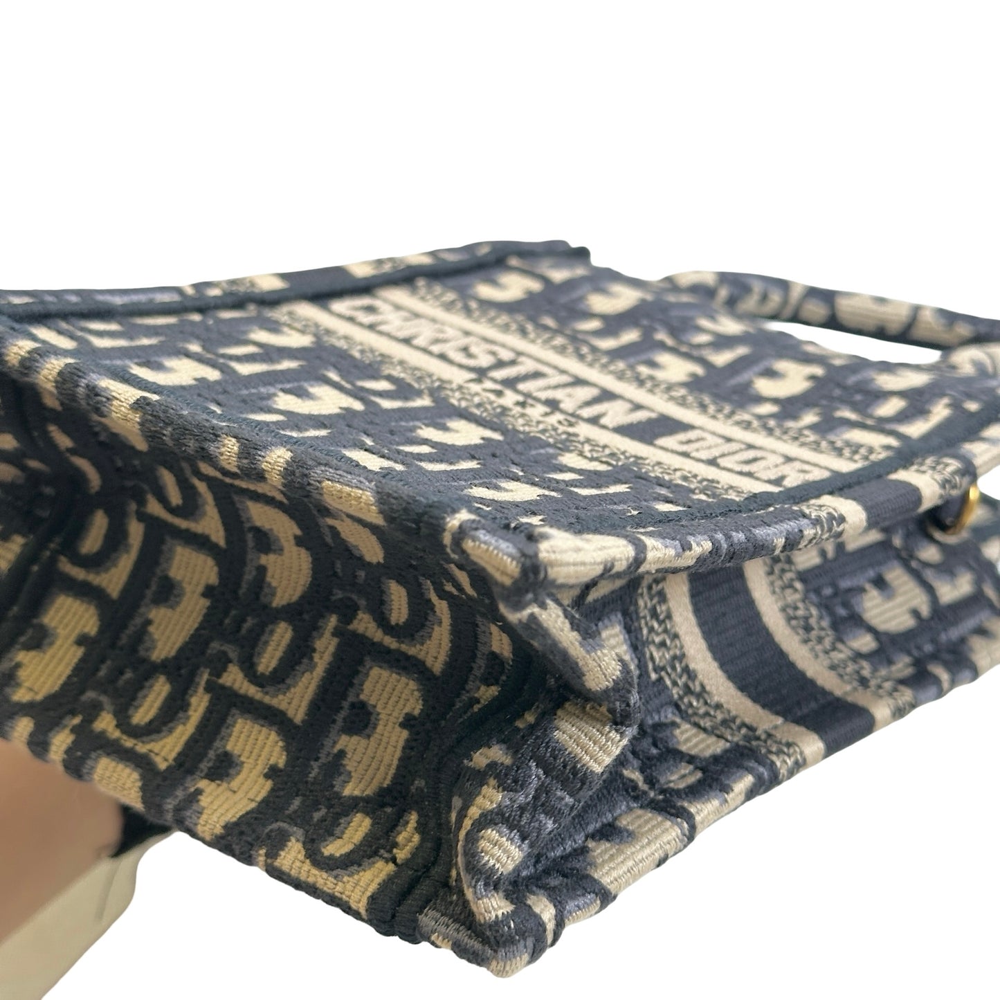 Used DIOR Dior Oblique Embroidery Mini Book tote phone bag Tote Bag Blue Beige