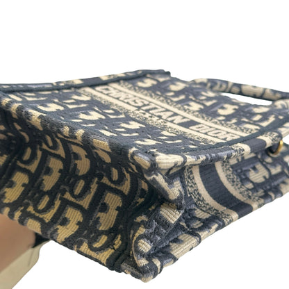 Used DIOR Dior Oblique Embroidery Mini Book tote phone bag Tote Bag Blue Beige
