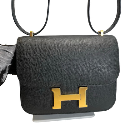 Brand New HERMES Epsom Mini Constance Cross body bag Black Gold