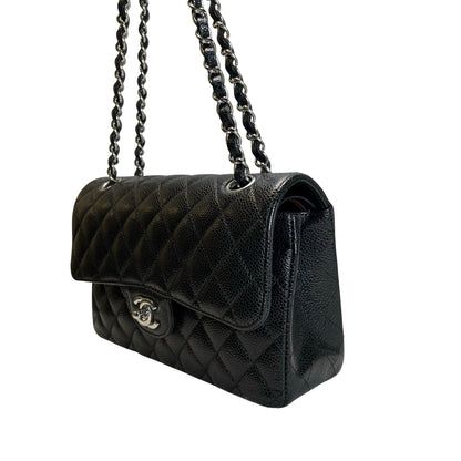 Used CHANEL Quilted Caviar Classic Flap 23 Chain Shoulder Bag Black Silver