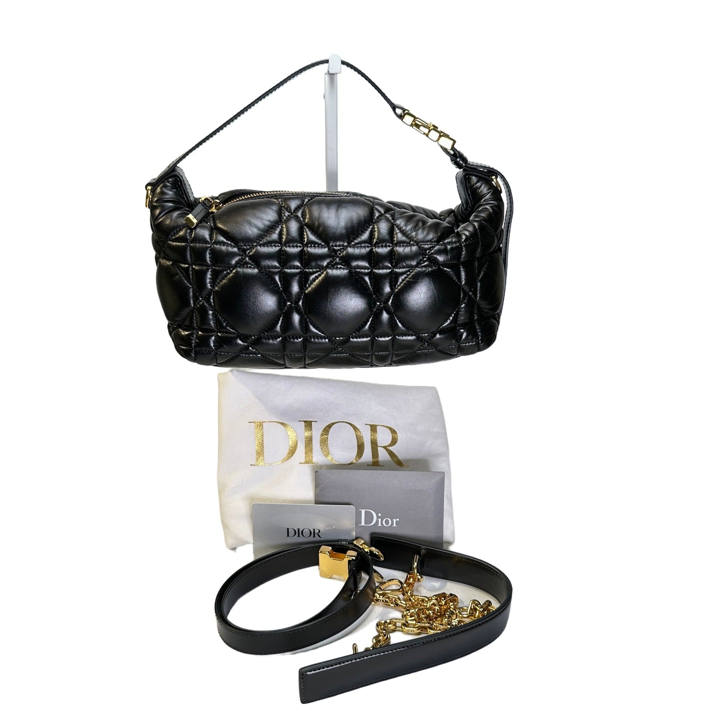 Used DIOR Cannage Leather Cannage Handbag Black Gold
