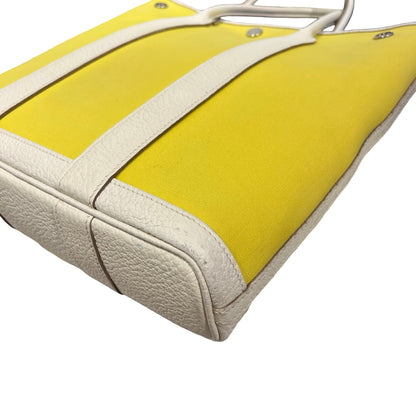 Used HERMES Canvas Leather Garden File Tote Bag Yellow White