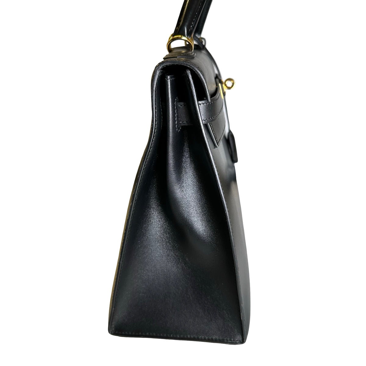 Used HERMES Box Calf Kelly 32 Handbag Black Gold
