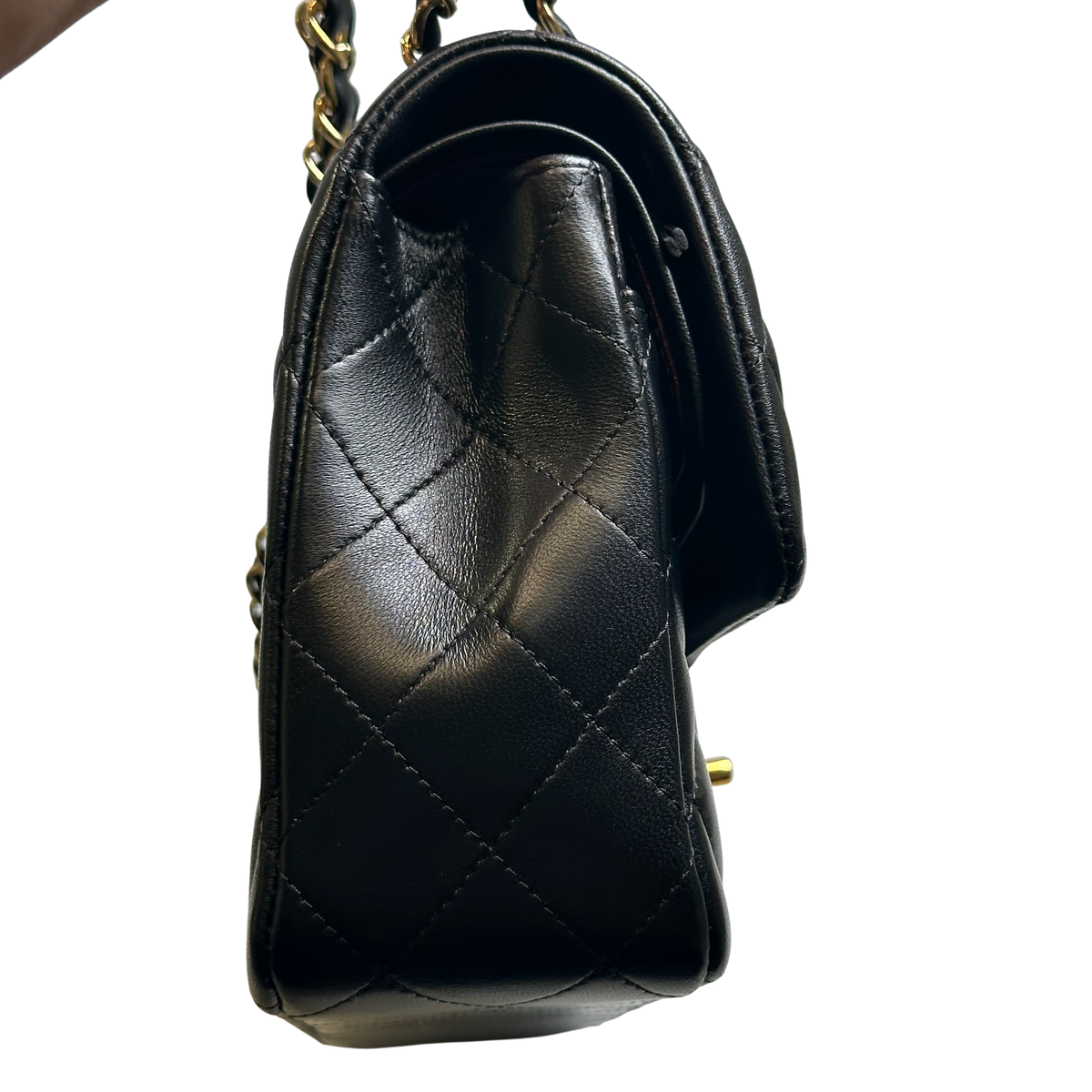 Used CHANEL Quilted Lambskin Classic Flap Chain Shoulder Bag Black Gold