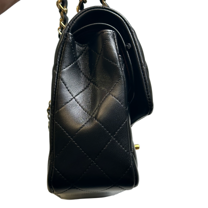 Used CHANEL Quilted Lambskin Classic Flap Chain Shoulder Bag Black Gold