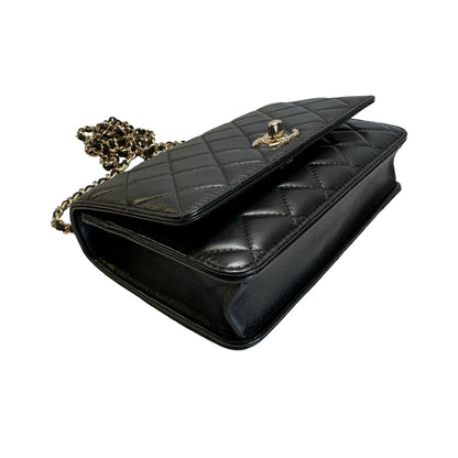 Used CHANEL Quilted Lambskin Wallet on chain Wallet on chain Black Gold