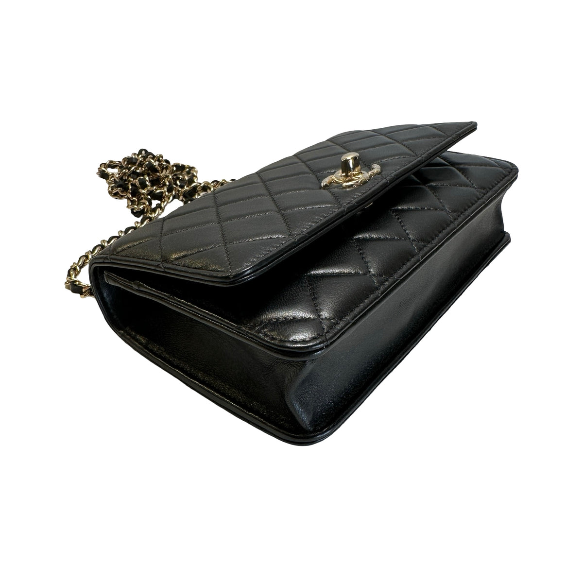 Used CHANEL Quilted Lambskin Wallet on chain Wallet on chain Black Gold