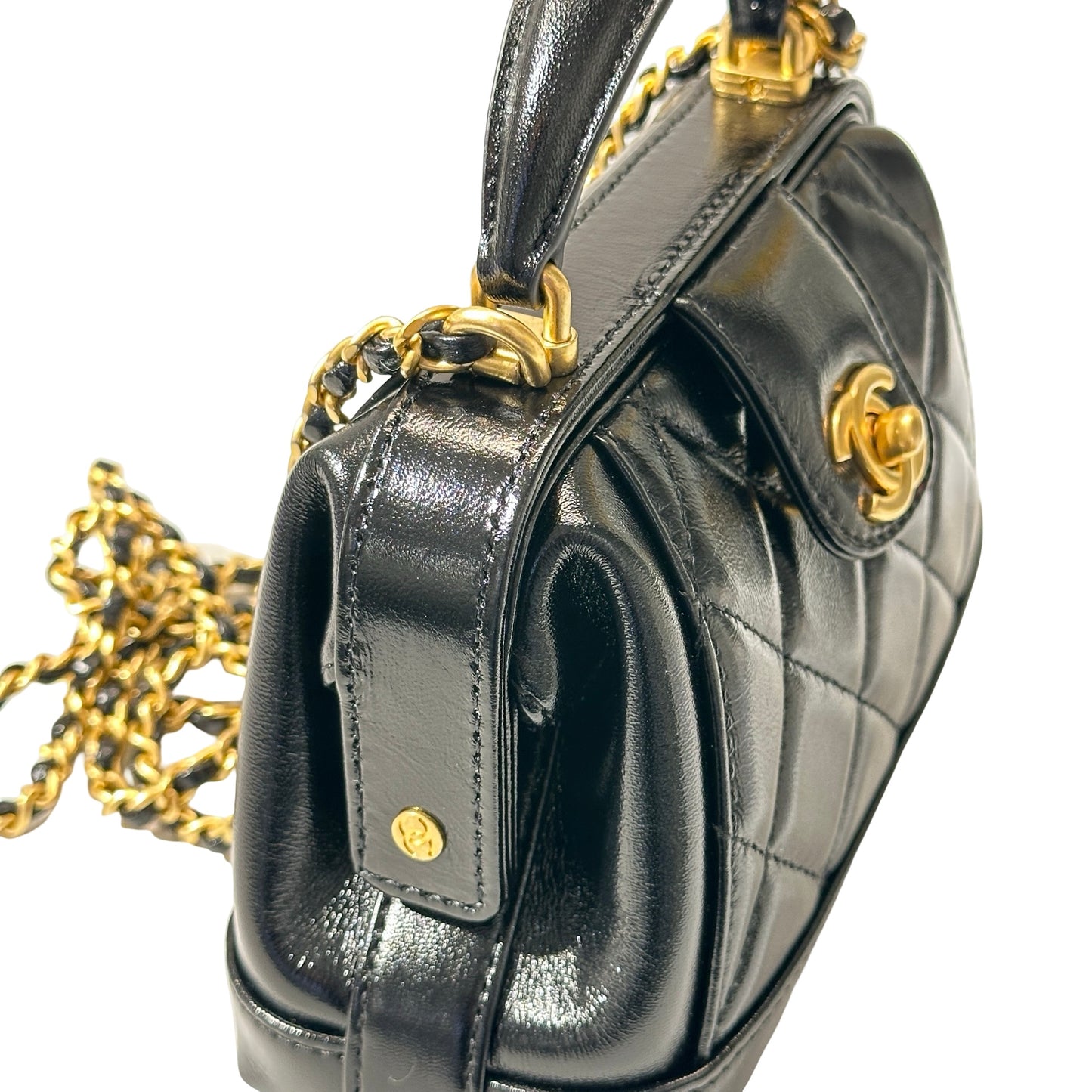 New CHANEL Mini with handle Cross Body Bag Black GHW