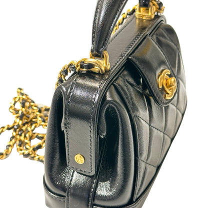 New CHANEL Mini with handle Cross Body Bag Black GHW