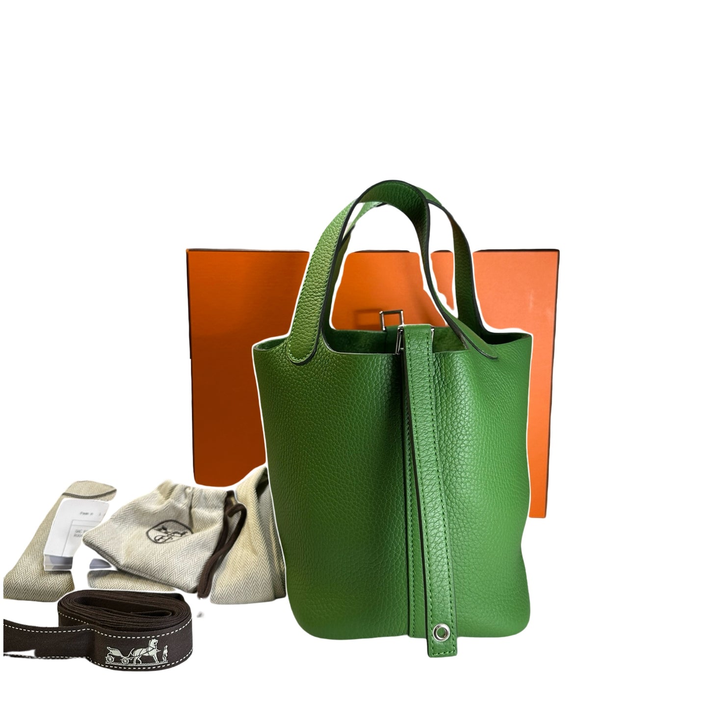 Brand New HERMES Clemence Picotin Lock Bucket Bag Green