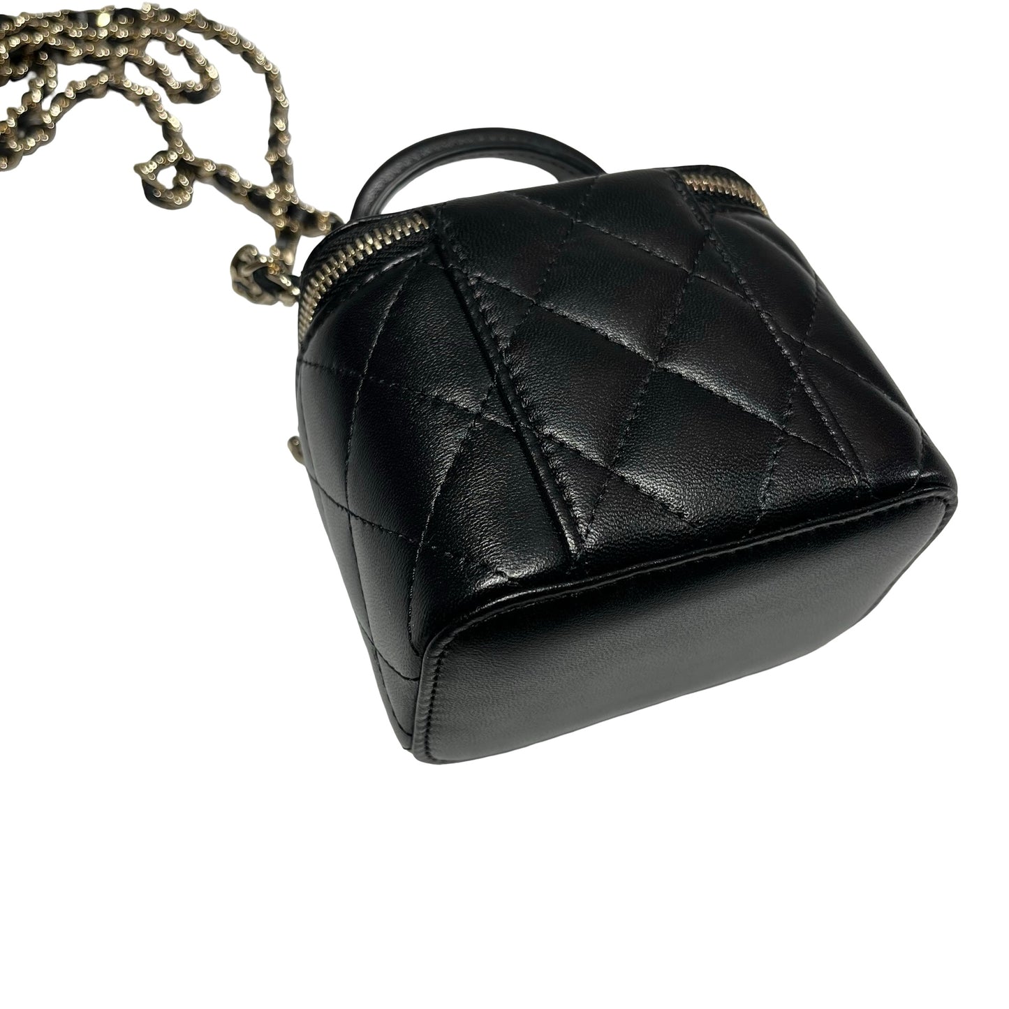 Used CHANEL Lambskin Leather VANITY CASE with COCO CHAIN Cross Body Bag Black GHW