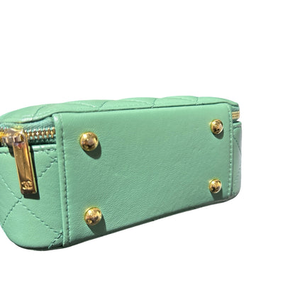 Used Chanel Chic Riviera Top Handle Vanity Case Green GHW